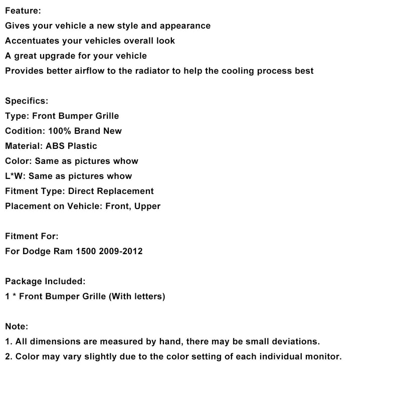 2009-2012 Dodge Ram 1500 mit LED-Beleuchtung, verchromtem Frontstoßstangengrill