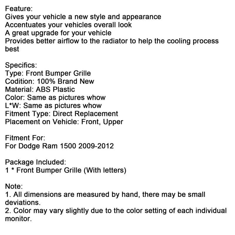 2009-2012 Dodge Ram 1500 mit LED-Beleuchtung, schwarzer Frontstoßstangengrill