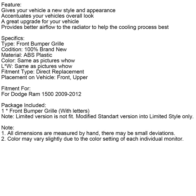 2009-2012 Dodge Ram 1500 mit LED-Beleuchtung LTD-Style Frontstoßstangengrill