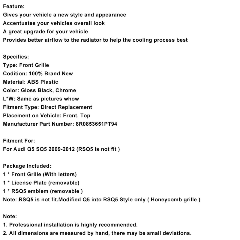 2009–2012 Audi Q5 Chrom/Schwarz Frontstoßstangengrill 8R0853651B