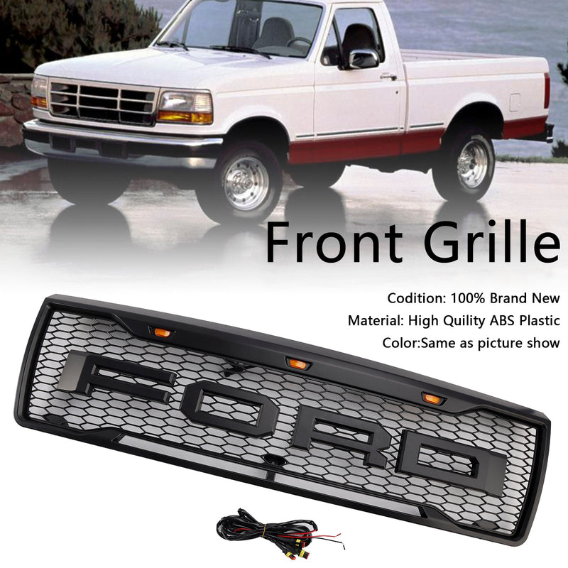 1992-1996 Ford F150 LED-mat, Matt Black Front Grilli, jossa on hunajakennon rakenne