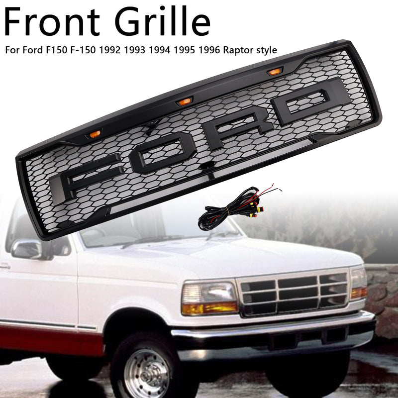 1992-1996 Ford F150 LED-mat, Matt Black Front Grilli, jossa on hunajakennon rakenne