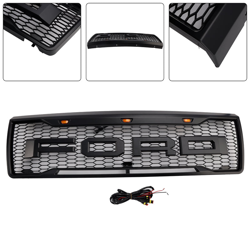 1992-1996 Ford F150 LED-mat, Matt Black Front Grilli, jossa on hunajakennon rakenne
