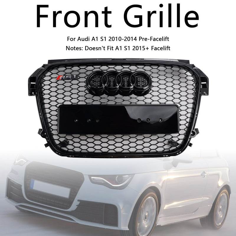 Grill de favo de mel preto brilhante para Audi A1/S1 (2010-2014)-hastes de base da frente compatíveis