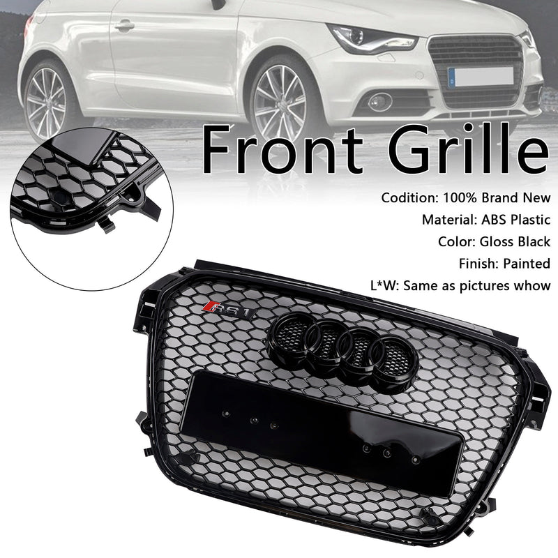 Grill de favo de mel preto brilhante para Audi A1/S1 (2010-2014)-hastes de base da frente compatíveis