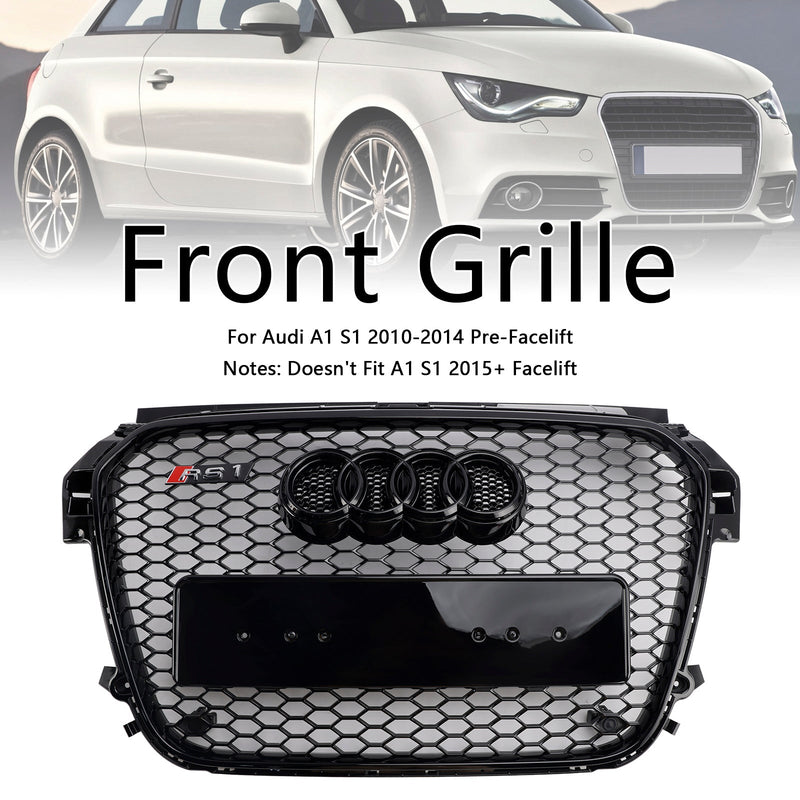 Grill de favo de mel preto brilhante para Audi A1/S1 (2010-2014)-hastes de base da frente compatíveis