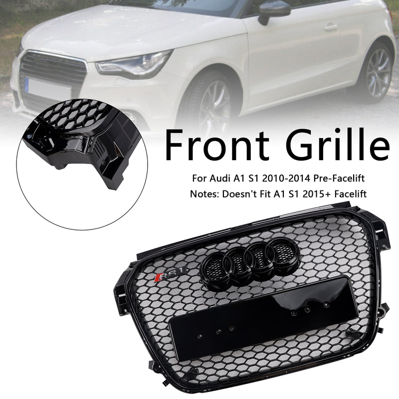 Grill de favo de mel preto brilhante para Audi A1/S1 (2010-2014)-hastes de base da frente compatíveis