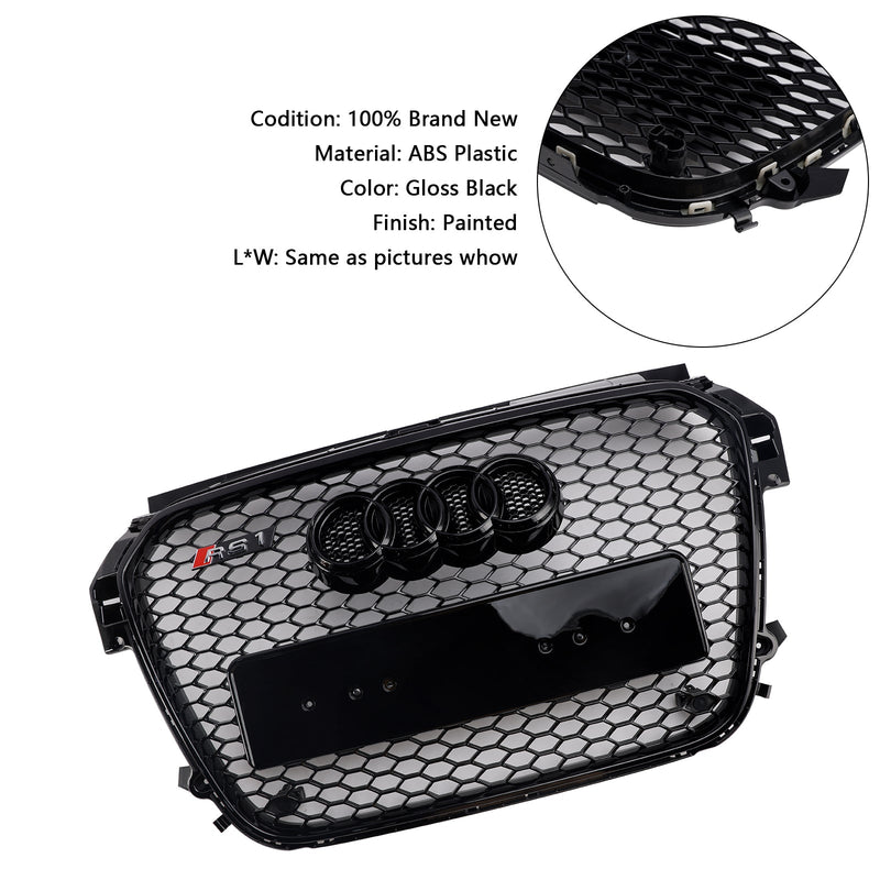 Grill de favo de mel preto brilhante para Audi A1/S1 (2010-2014)-hastes de base da frente compatíveis