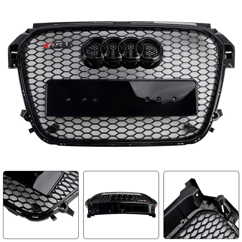 Grill de favo de mel preto brilhante para Audi A1/S1 (2010-2014)-hastes de base da frente compatíveis