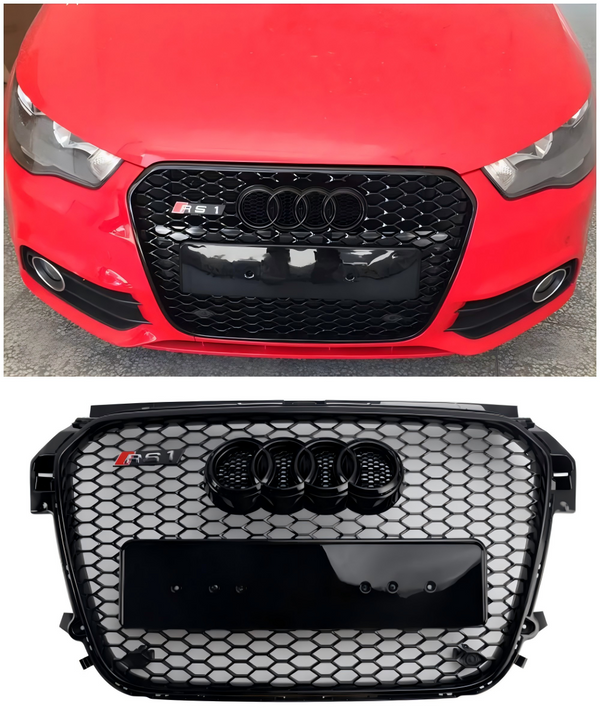 Grill de favo de mel preto brilhante para Audi A1/S1 (2010-2014)-hastes de base da frente compatíveis