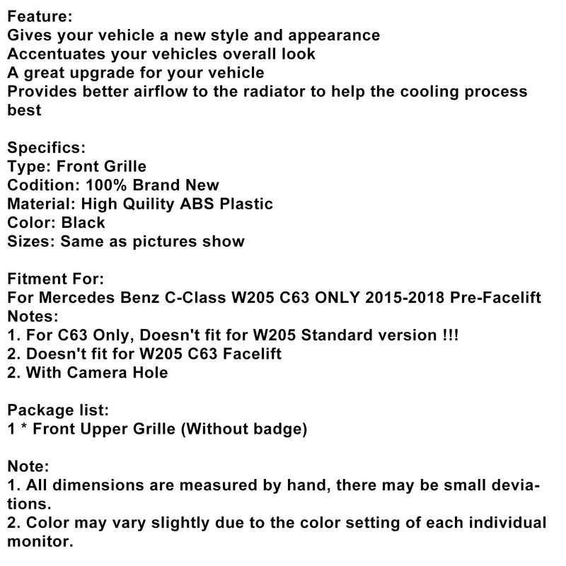 2015–2018 Mercedes Benz W205 C63 Vor-Facelift Frontstoßstangengrill