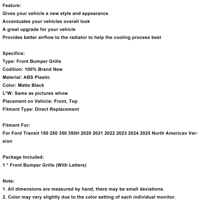 2020–2025 Ford Transit 150 250 350 Raptor Style Frontstoßstangengrill