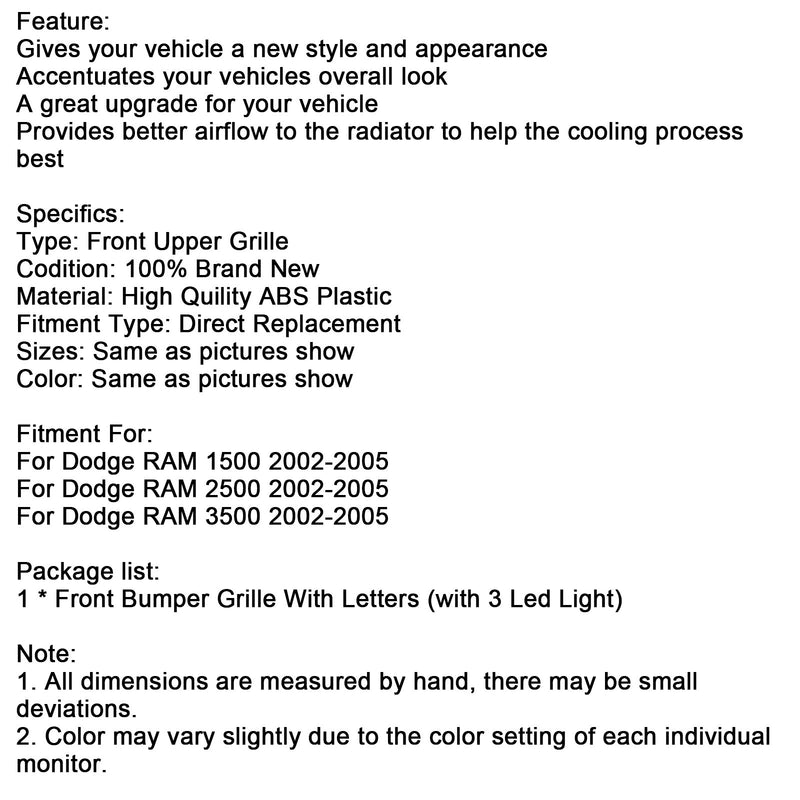 Frontstoßstangengrill im Rebel-Stil für Dodge RAM 1500/2500/3500 (2002–2005)