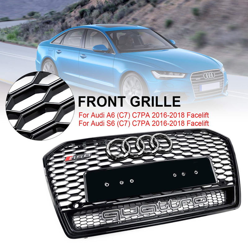 2016-2018 Audi A6 S6 C7 C7PA RS6 Style Honeycomb Mesh Front Grill Grill Svart