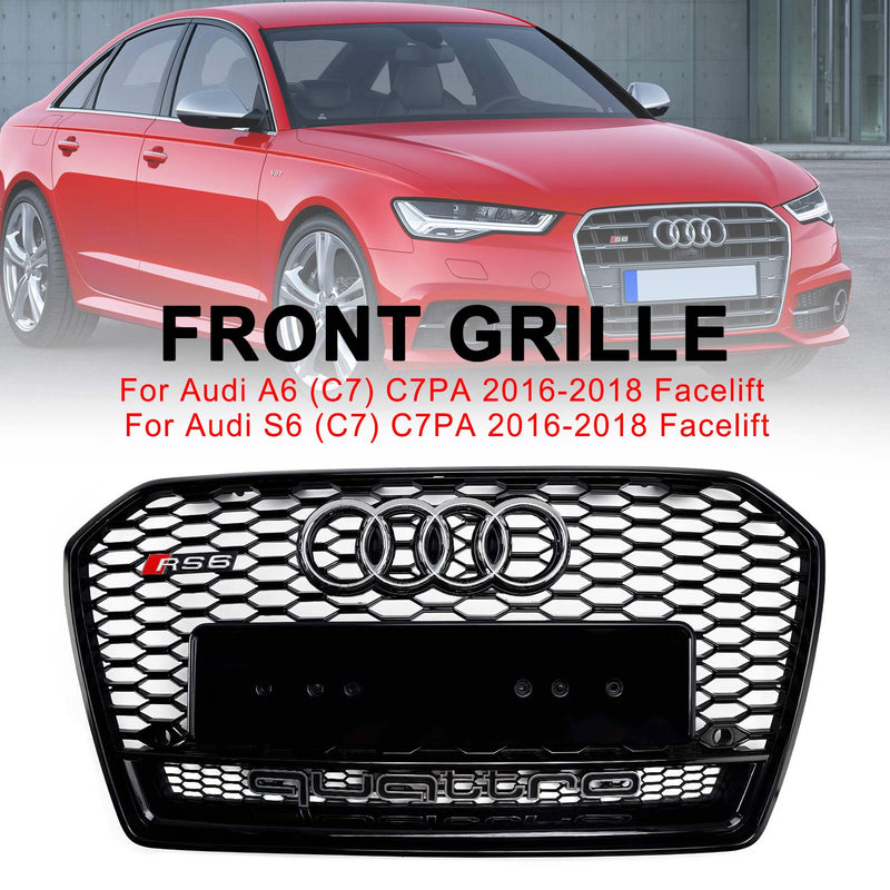 2016-2018 Audi A6 S6 C7 C7PA RS6 Style Honeycomb Mesh Front Grill Grill Svart