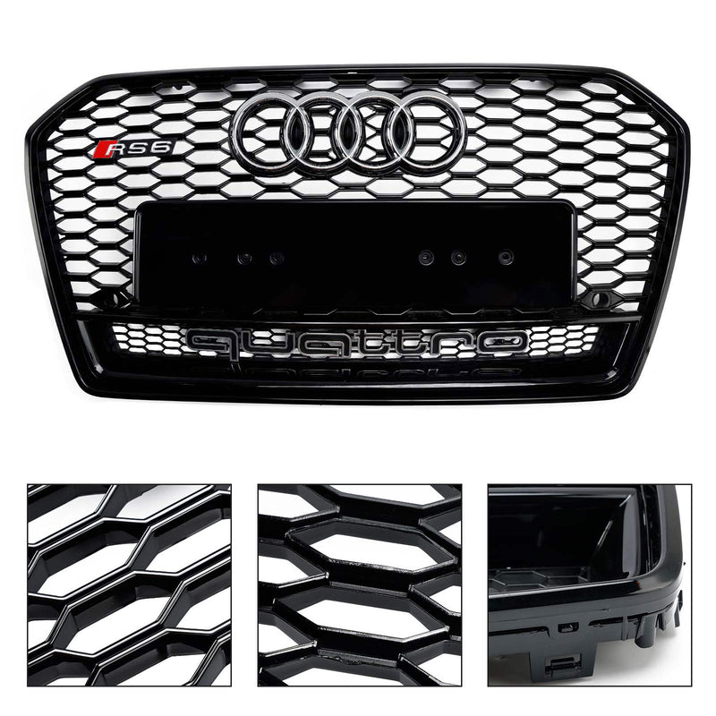 2016-2018 Audi A6 S6 C7 C7PA RS6 Style Honeycomb Mesh Front Grill Grill Svart