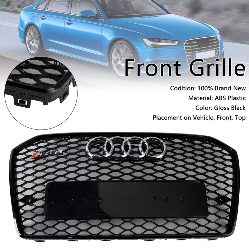 RS6 Style Frontgrill mit Wabengitter für Audi A6 S6 C7 2016–2018, Schwarz