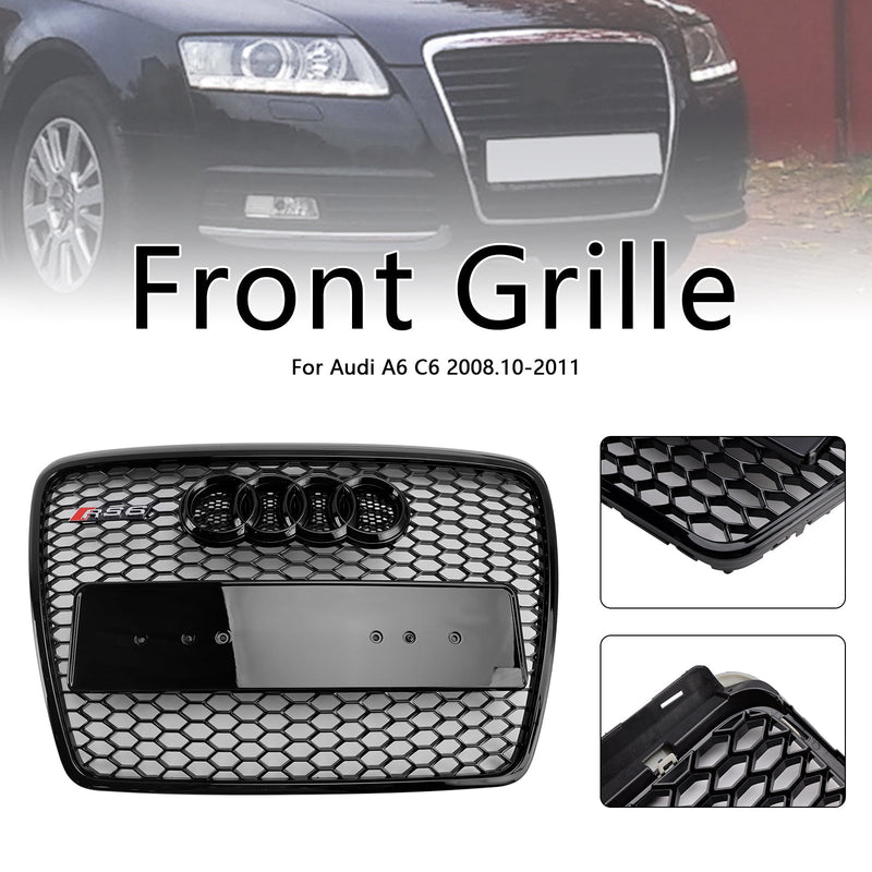 2008-2011 Audi A6 C6 Facelift Black Front Grill Honeycomb Grille Bumper