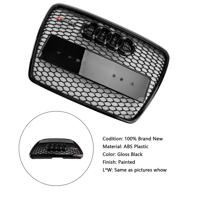2008-2011 Audi A6 C6 Facelift Black Front Grill Honeycomb Grille Bumper