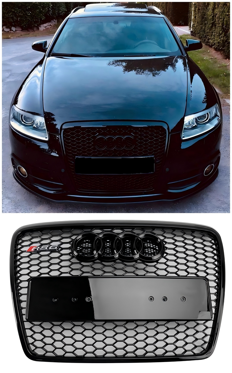 2008-2011 Audi A6 C6 Facelift Black Front Grill Honeycomb Grille Bumper