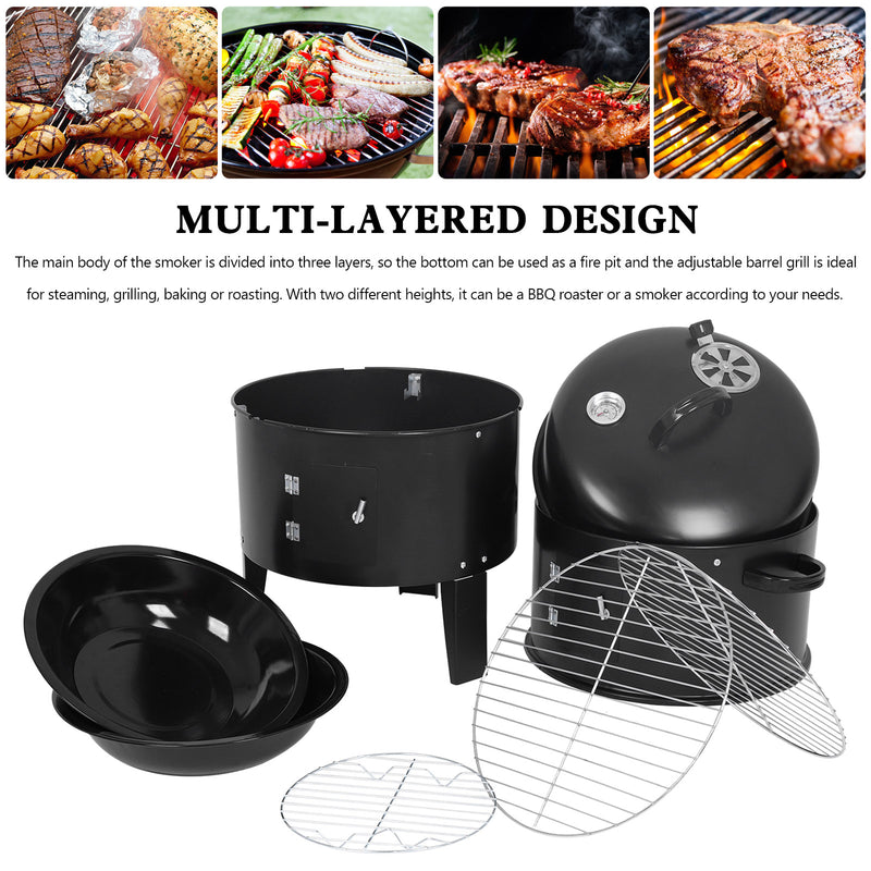 Abnehmbarer 3-in-1 Vertikaler Holzkohle-Smoker Tragbarer BBQ-Smoker-Grill
