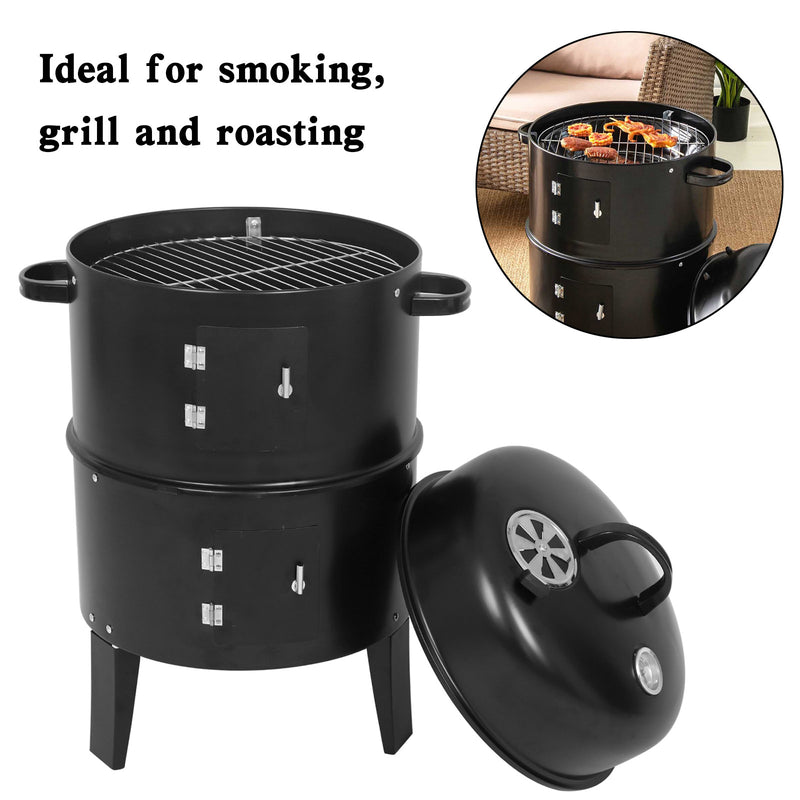 Abnehmbarer 3-in-1 Vertikaler Holzkohle-Smoker Tragbarer BBQ-Smoker-Grill