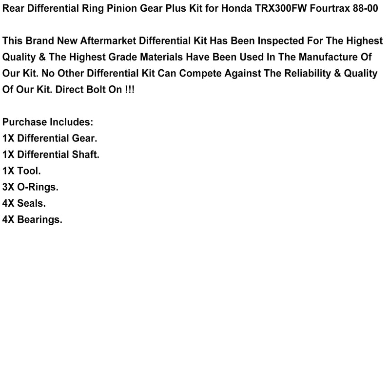 Bakre Differensial Ring Pinion Plus Kit for Honda Trx Fourtrax 300Fw 88-00