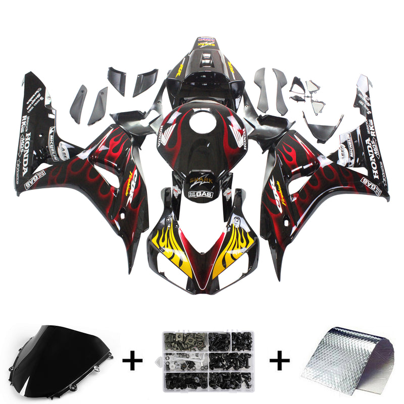 Fairings 2006-2007 Honda CBR 1000 RR Black & Red Flame Shark Generic