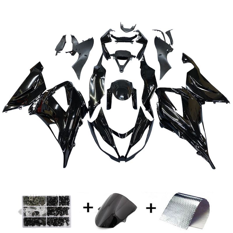 Verkleidungs-Einspritz-Kunststoff-Kit, glänzendes schwarzes Kit, passend für Kawasaki Zx6R 13–18 Generic