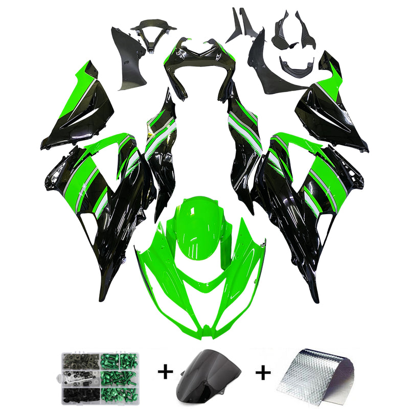 Verkleidungs-Einspritz-Kunststoff-Set, grün, mit Schrauben-Set, passend für Kawasaki Zx6R 13–18 Generic