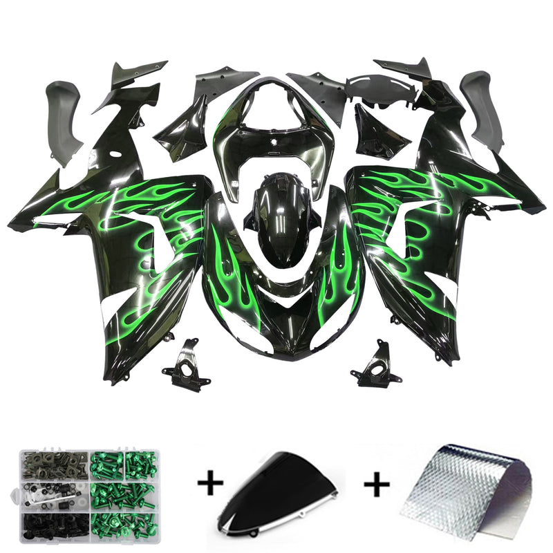 Green Flames Plastic Injection Fairing Set Passar Kawasaki ZX10R 2006 2007 Generic