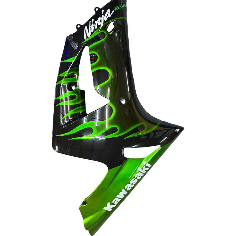 Fairings 2003-2004 Kawasaki ZX6R 636 Black & Green Flame Ninja Racing Generic