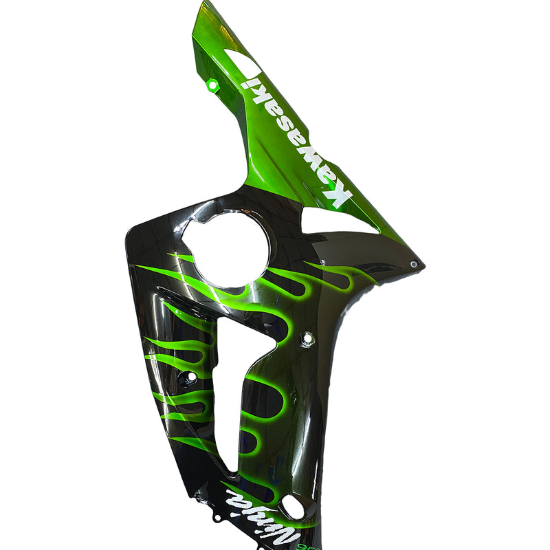 Fairings 2003-2004 Kawasaki ZX6R 636 Black & Green Flame Ninja Racing Generic