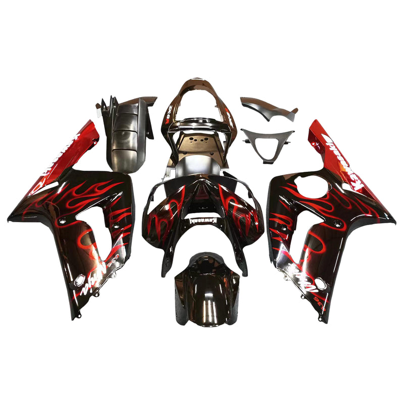 Fairings 2003-2004 Kawasaki ZX6R 636 Black & Red Flame ZX6R Racing Generic