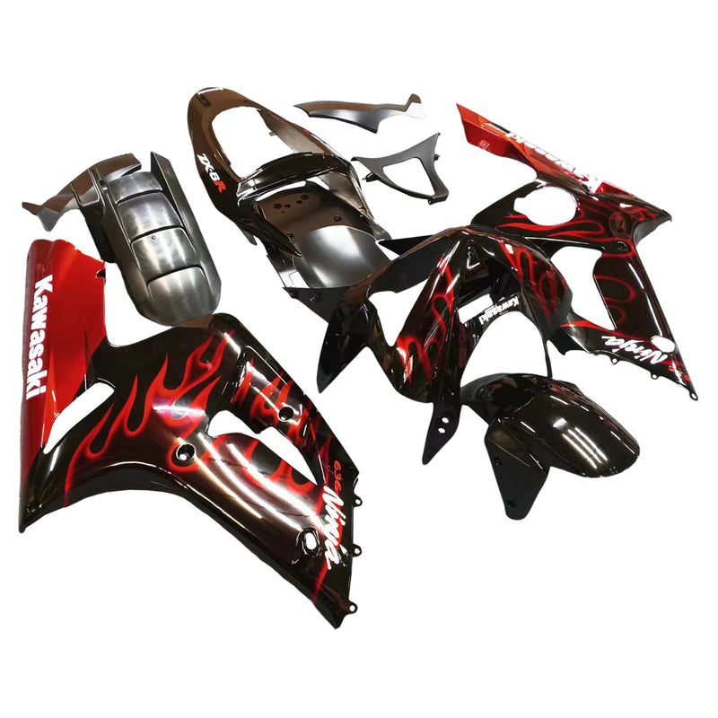 Fairings 2003-2004 Kawasaki ZX6R 636 Black & Red Flame ZX6R Generic