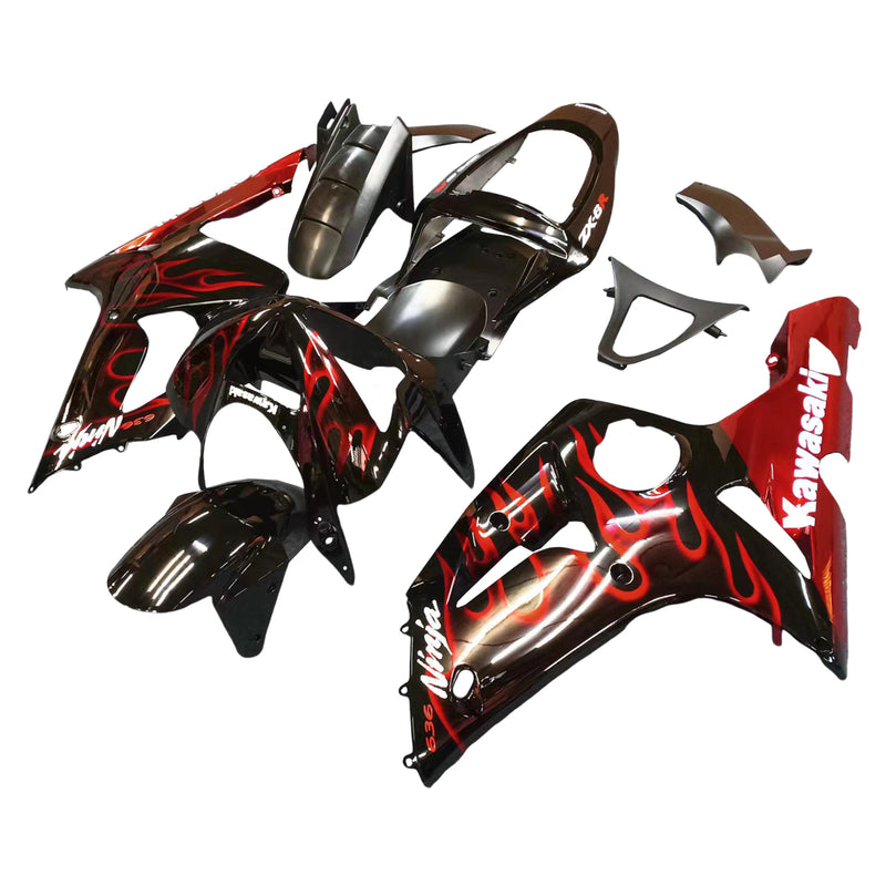 Fairings 2003-2004 Kawasaki ZX6R 636 Black & Red Flame ZX6R Racing Generic