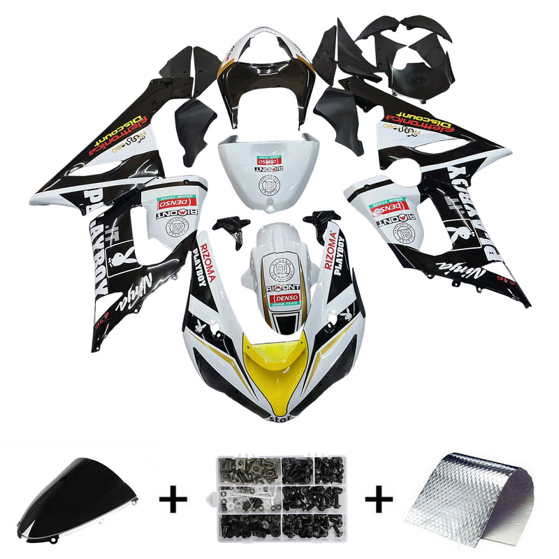 Fairings 2005-2006 Kawasaki ZX6R 636 Svart Hvit Gul Playboy Generisk