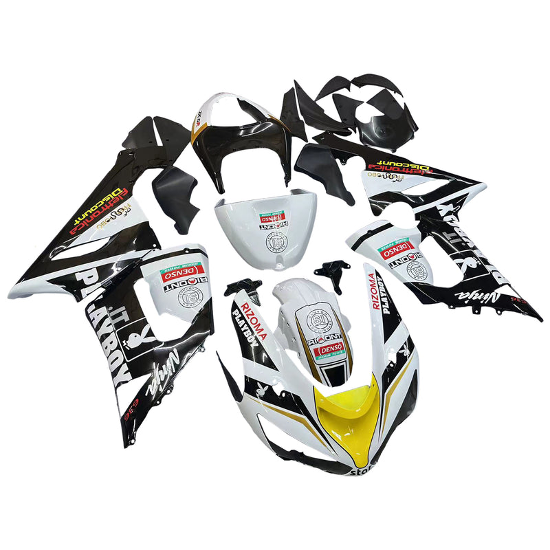 Fairings 2005-2006 Kawasaki ZX6R 636 Mustavalkoinen Keltainen Playboy Generic