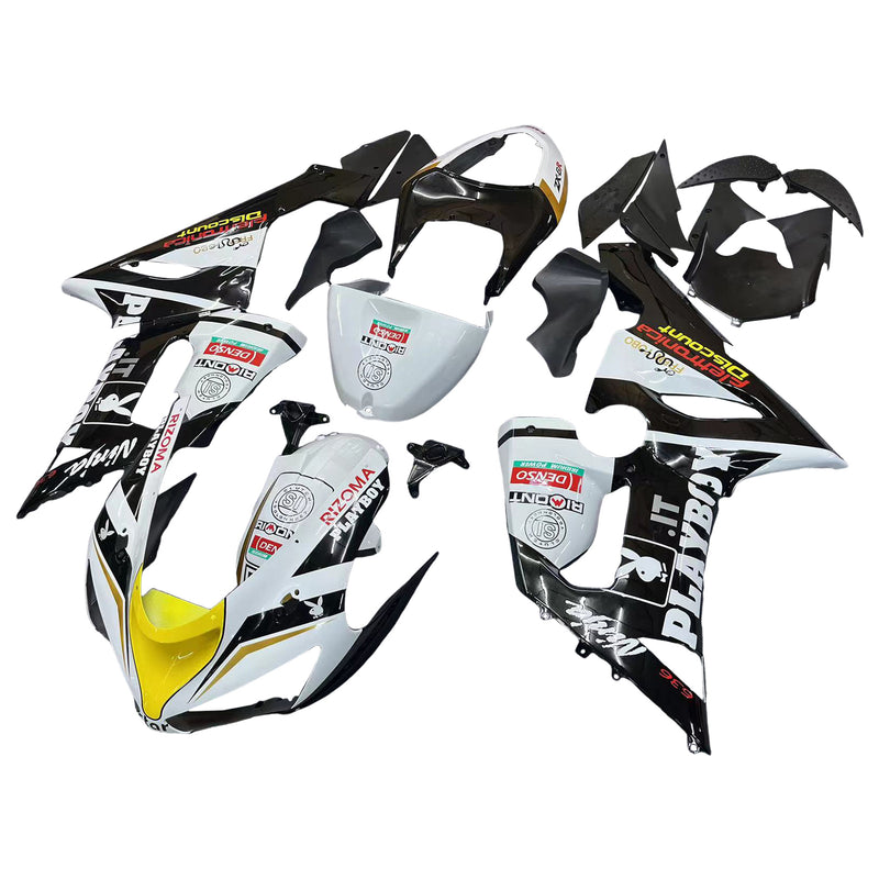 Fairings 2005-2006 Kawasaki ZX6R 636 Mustavalkoinen Keltainen Playboy Racing Generic