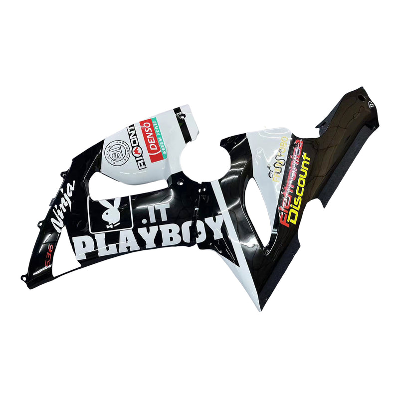 Fairings 2005-2006 Kawasaki ZX6R 636 Mustavalkoinen Keltainen Playboy Racing Generic