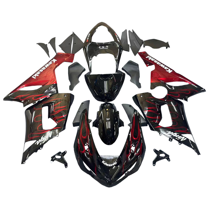 Fairings 2005-2006 Kawasaki ZX6R 636 Black & Red Flame Ninja Racing Generic