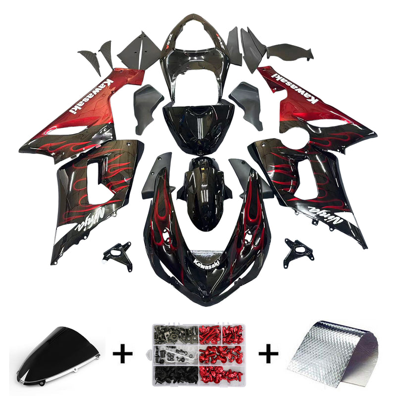 Verkleidungen 2005-2006 Kawasaki ZX6R 636 Black &amp; Red Flame Ninja Generic