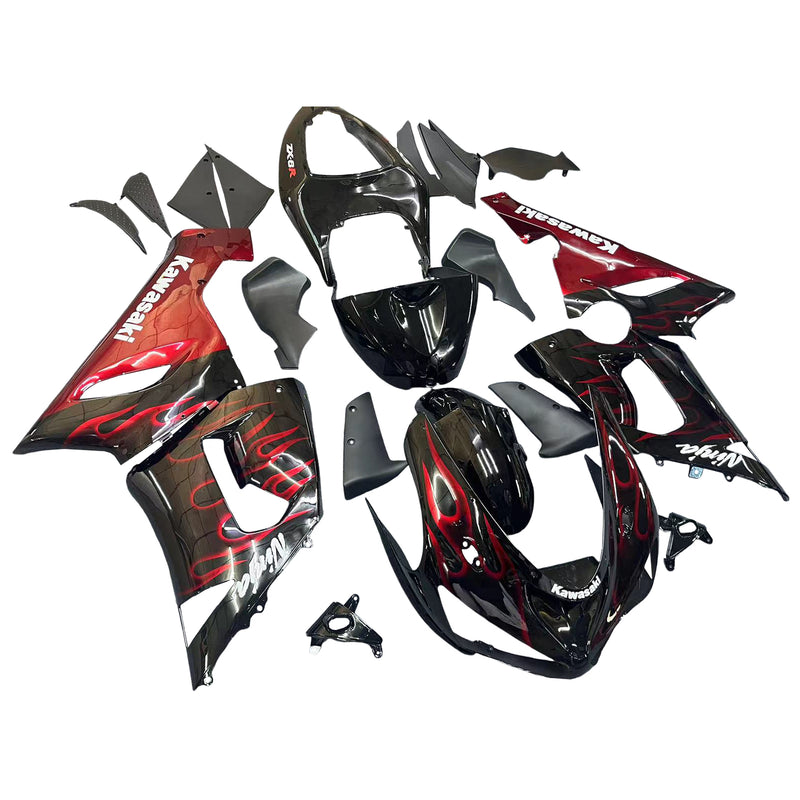 Fairings 2005-2006 Kawasaki ZX6R 636 Black & Red Flame Ninja Racing Generic