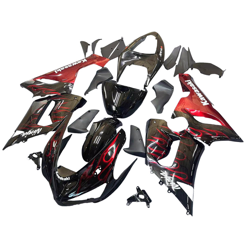 Fairings 2005-2006 Kawasaki ZX6R 636 Black & Red Flame Ninja Generic