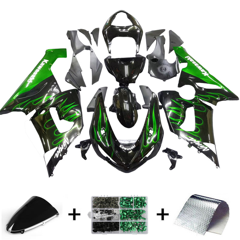 Verkleidungen 2005-2006 Kawasaki ZX6R 636 Black &amp; Green Flame Ninja Racing Generic