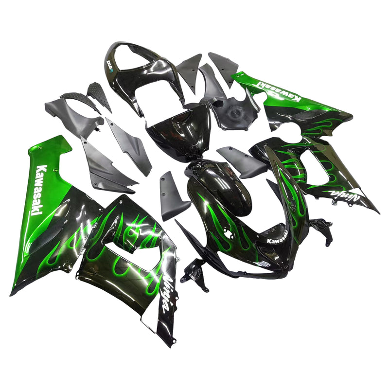 Fairings 2005-2006 Kawasaki ZX6R 636 Black & Green Flame Ninja Racing Generic