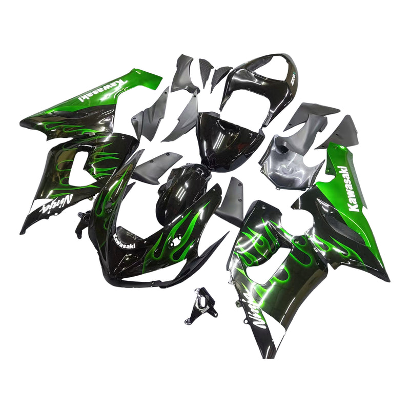 Verkleidungen 2005-2006 Kawasaki ZX6R 636 Black &amp; Green Flame Ninja Generic