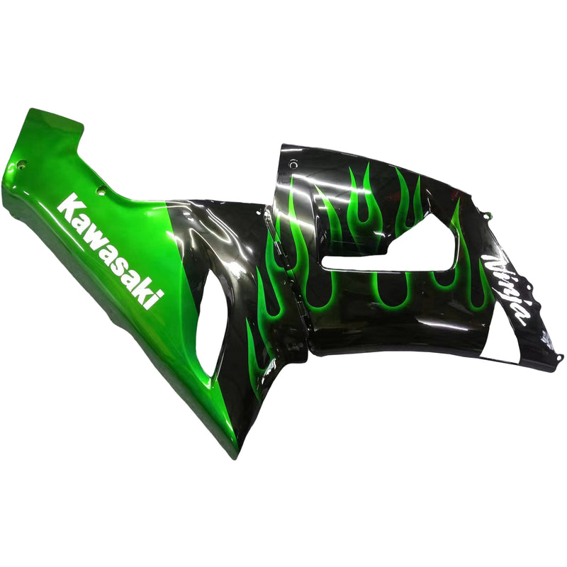 Fairings 2005-2006 Kawasaki ZX6R 636 Black & Green Flame Ninja Generic