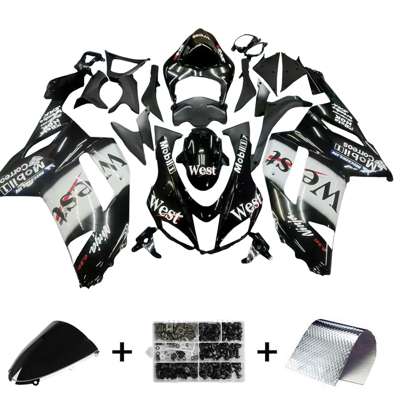 Fairings 2007-2008 Kawasaki ZX6R ZX636 Svart Vit West Ninja Generic