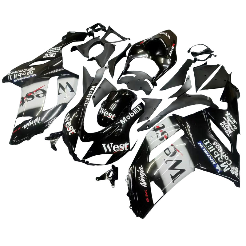 Fairings 2007-2008 Kawasaki ZX6R ZX636 Svart Vit West Ninja Generic